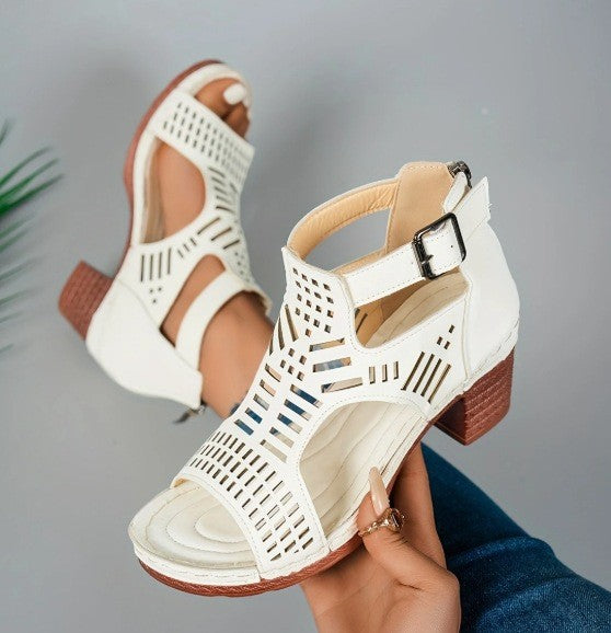 Chic Cutout Sophie Laurie Chunky Heel Sandals