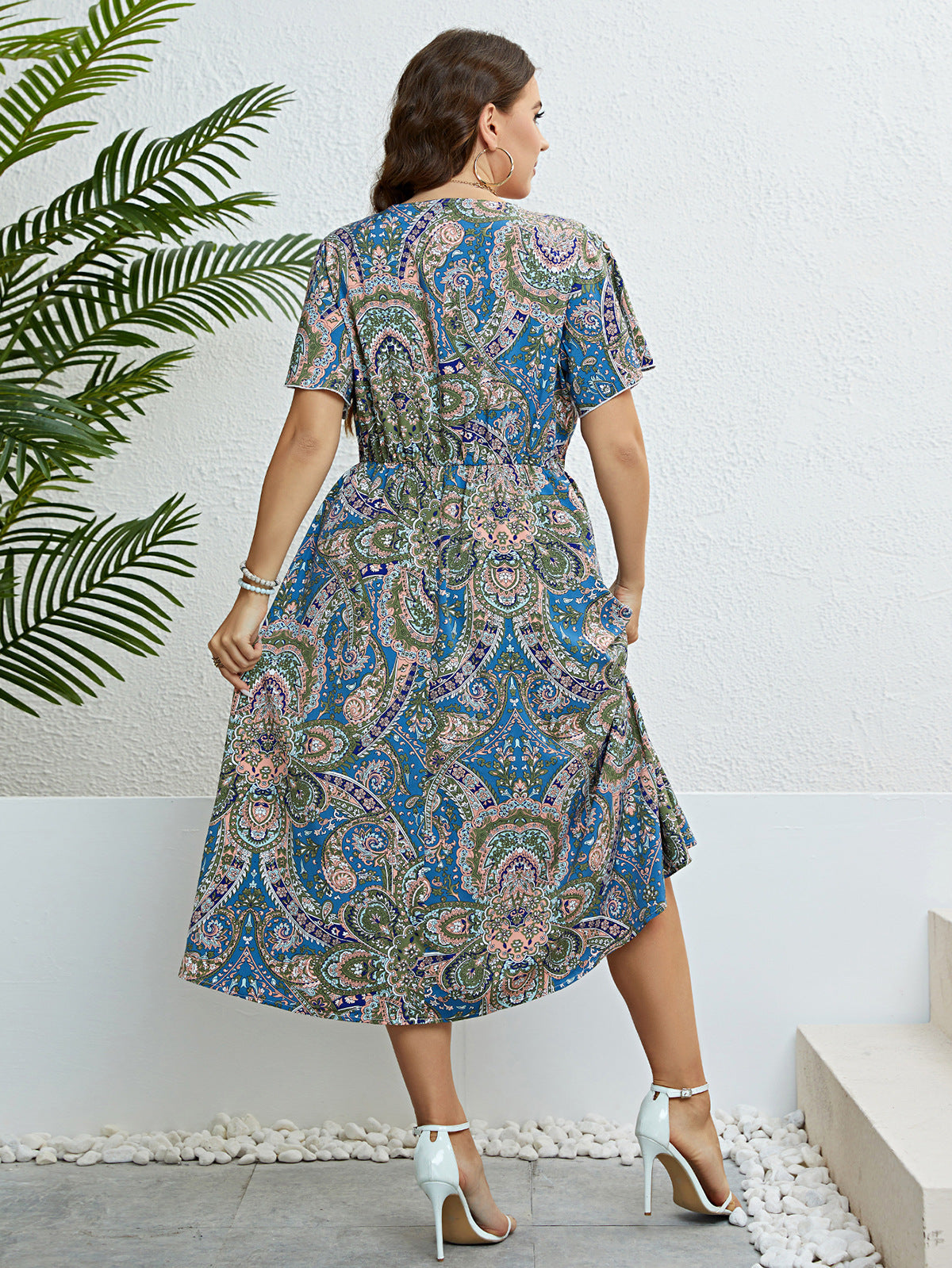 Retro Print Sophie Laurie V-Neck Summer Dress