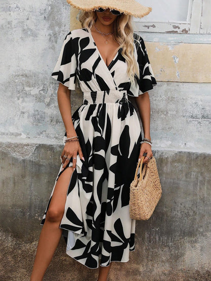 Elegant Crossneck Print Dress Sophie Laurie