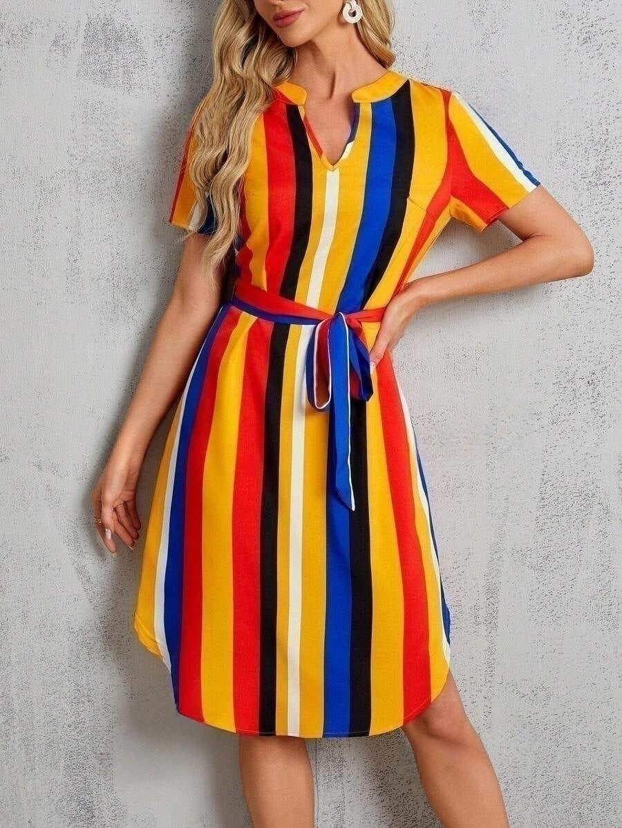 Chic Striped Sophie Laurie V-Neck Midi Dress