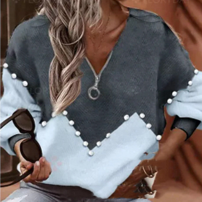 Chic Pearl Trim Sophie Laurie Knitted Sweater Blouse