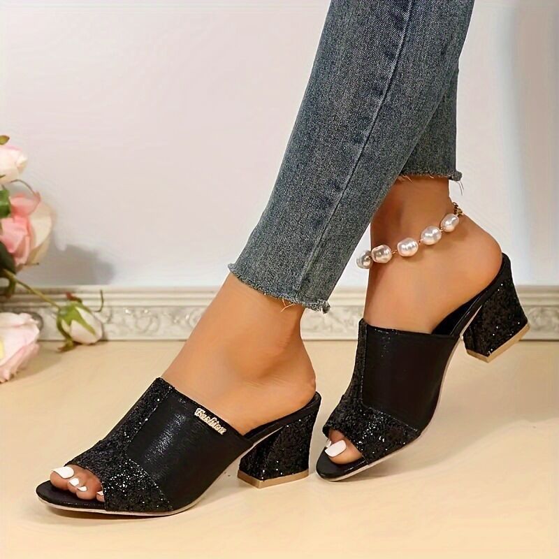 Sparkling Chunky Heel Sophie Laurie Plus Sandals