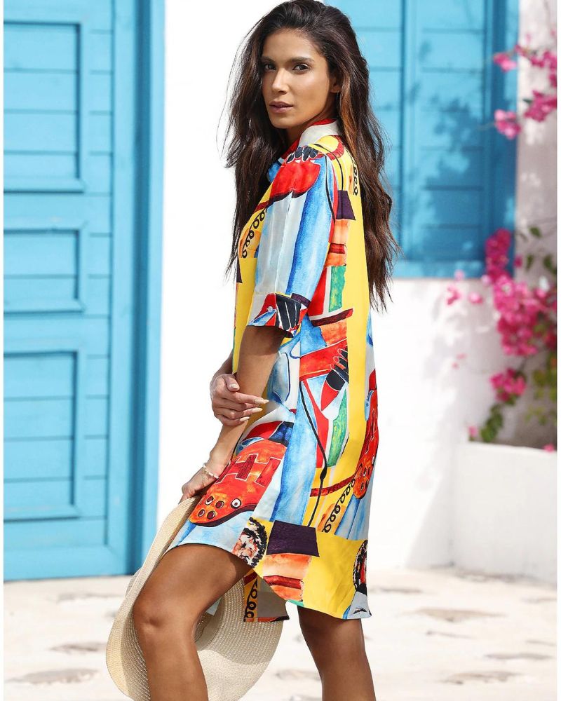 Vibrant Geometric Sophie Laurie Mid-Length Top