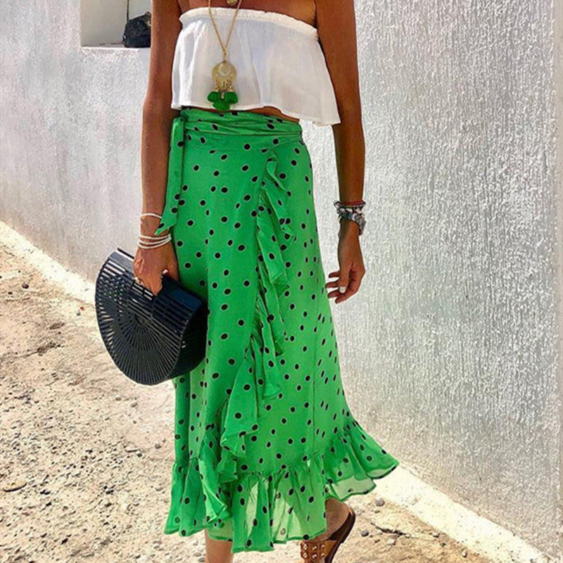 Ruffled Green Polka Dot Skirt by Sophie Laurie