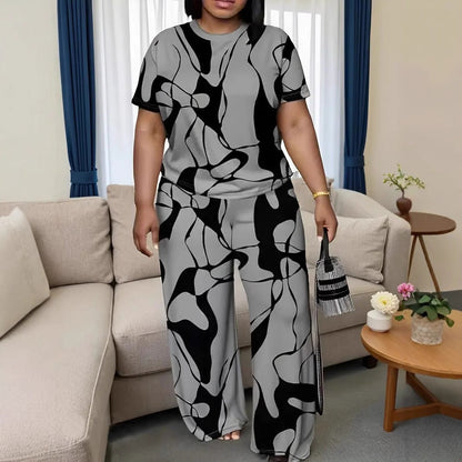 Plus Size Abstract Print Comfy Two-Piece Lounge Set by Sophie