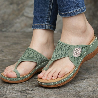 Embroidered Floral Wedge Sandals by Sophie Laurie