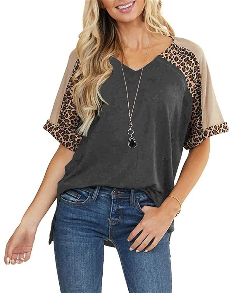 Leopard Splice Sophie Laurie Casual Short Sleeve Top