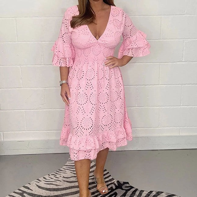 Chic Embroidered V-Neck Dress by Sophie Laurie