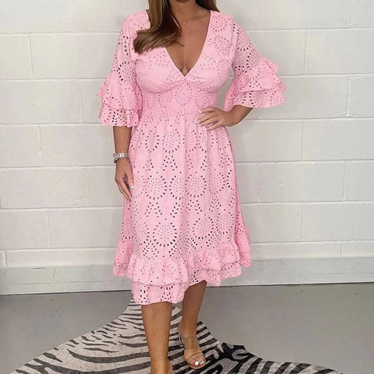 Chic Embroidered V-Neck Dress by Sophie Laurie