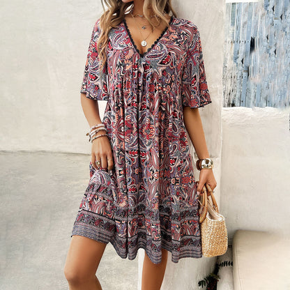 Boho Printed V-Neck Dress by Sophie Laurie