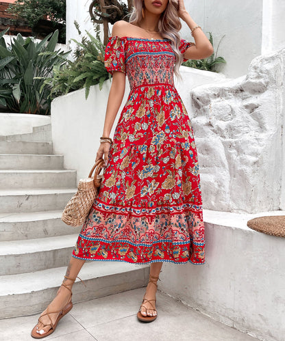 Boho Floral Sophie Laurie Off-Shoulder Midi Dress