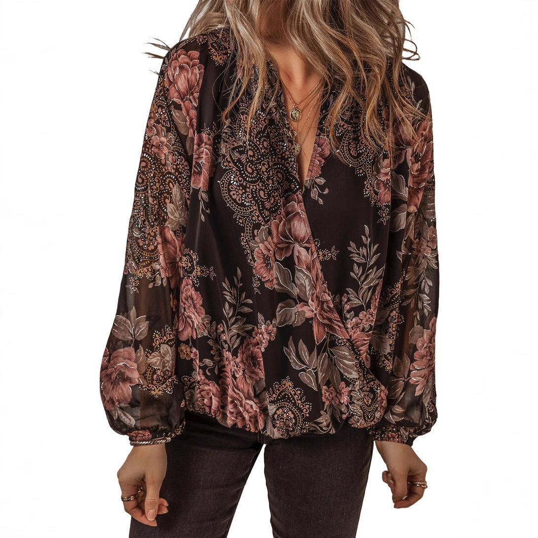 Floral Chiffon V-Neck Top Sophie Laurie