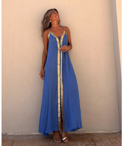 Elegant Lace-Up Halterneck Dress by Sophie Laurie
