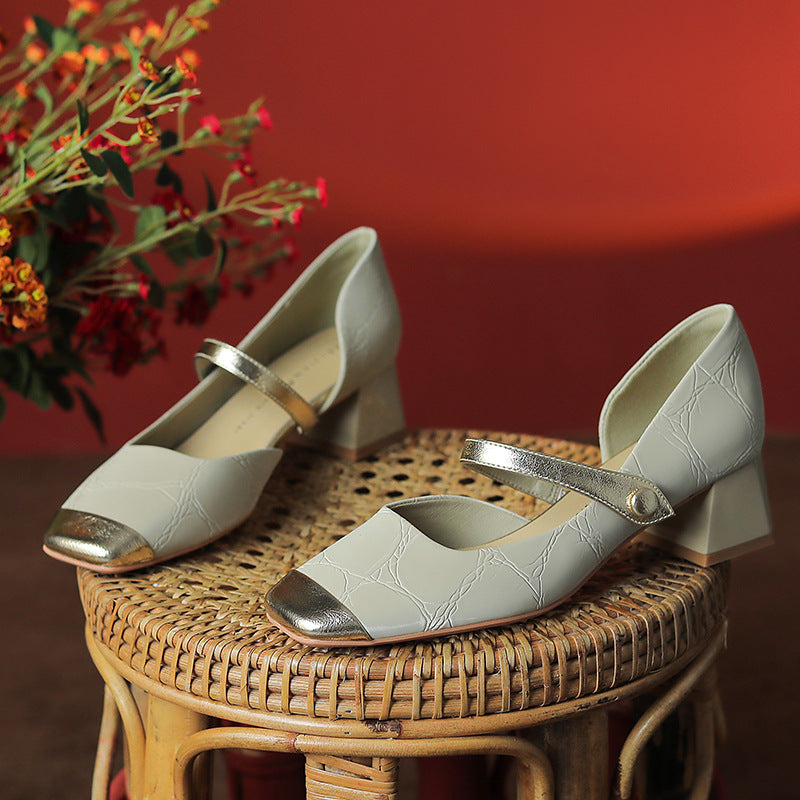 Retro Buckle Sophie Laurie Mid Heel High Heels