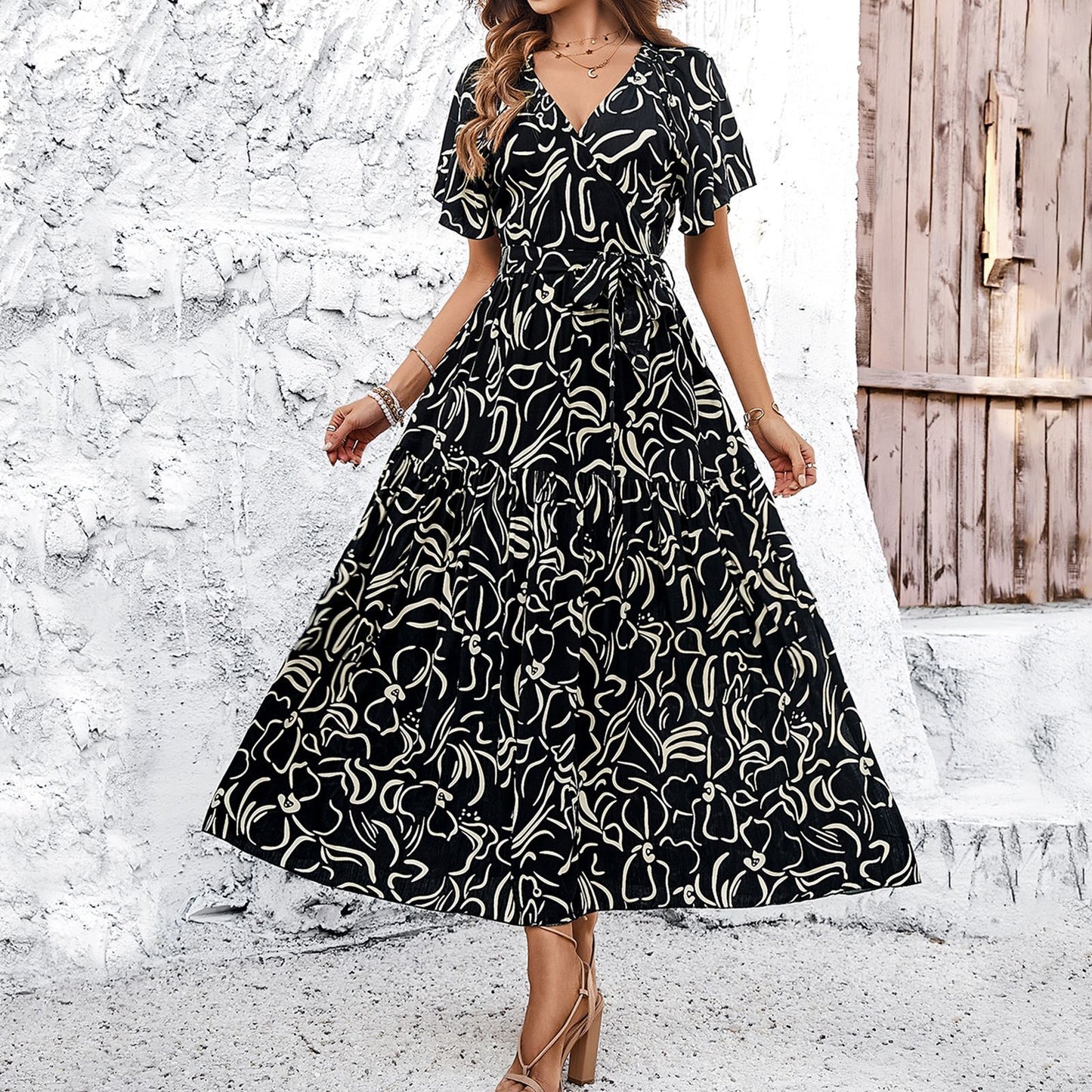 Floral Print Sophie Laurie Short Sleeve Midi Dress