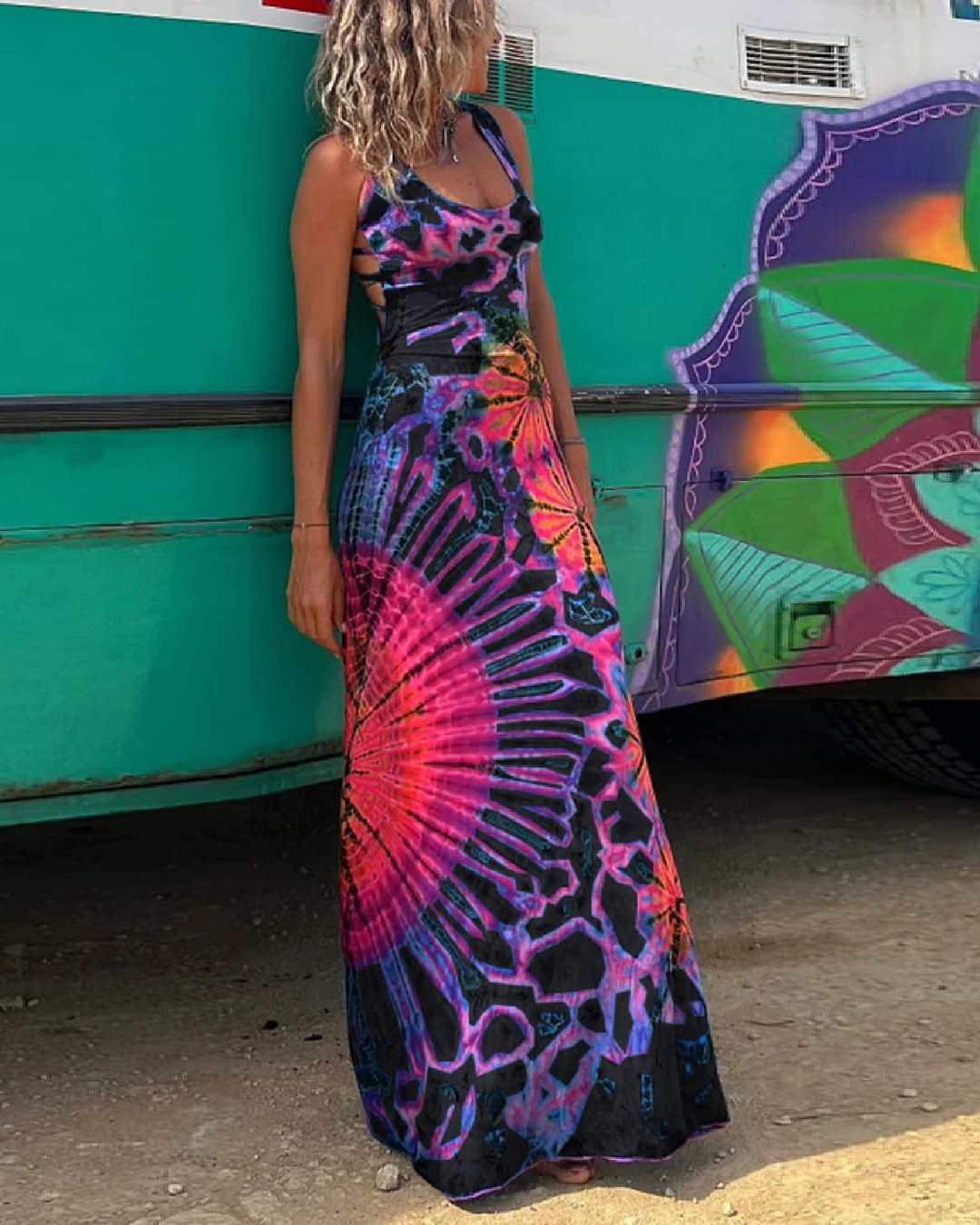 Vibrant Geometric Sophie Laurie Backless Maxi Dress
