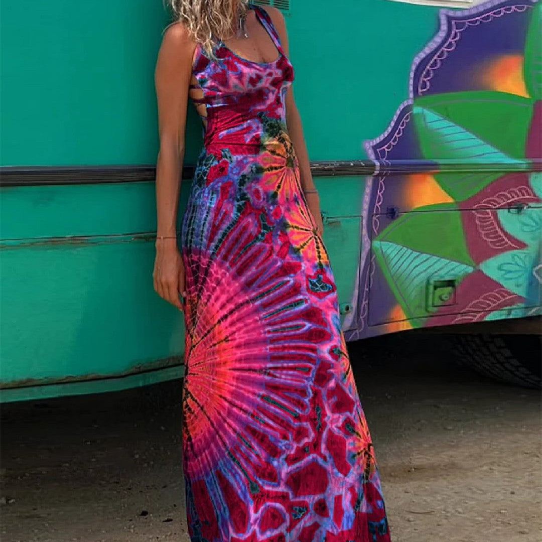 Vibrant Geometric Sophie Laurie Backless Maxi Dress