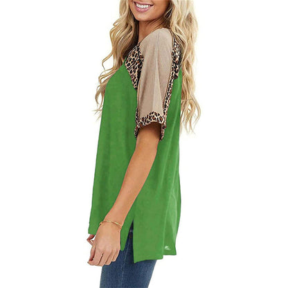 Leopard Splice Sophie Laurie Casual Short Sleeve Top
