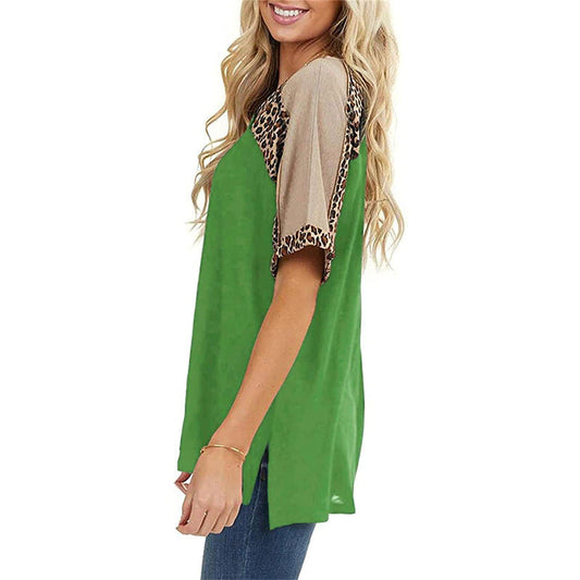 Leopard Splice Sophie Laurie Casual Short Sleeve Top