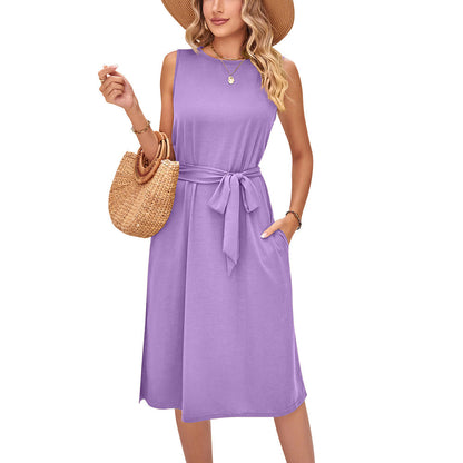 Chic Sleeveless Belted Midi Dress by Sophie Laurie