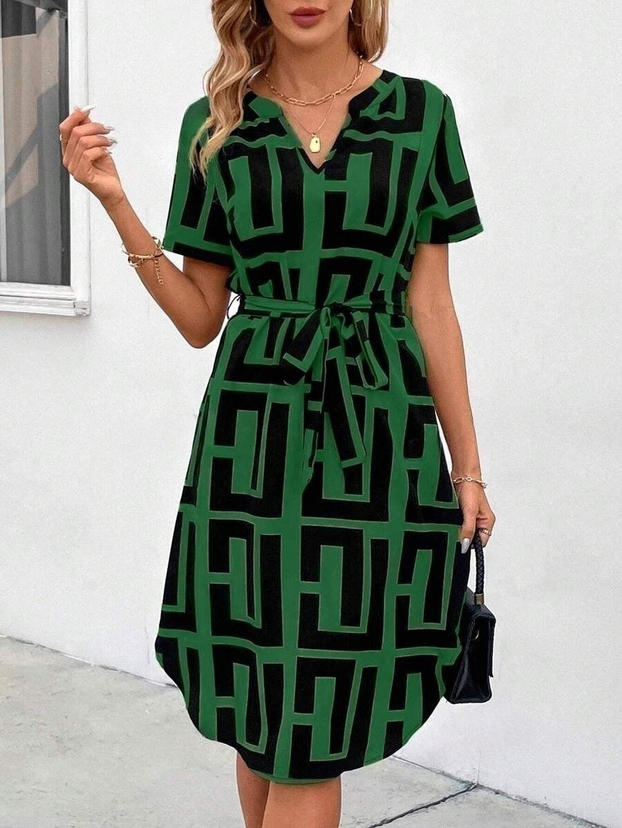 Chic Striped Sophie Laurie V-Neck Midi Dress