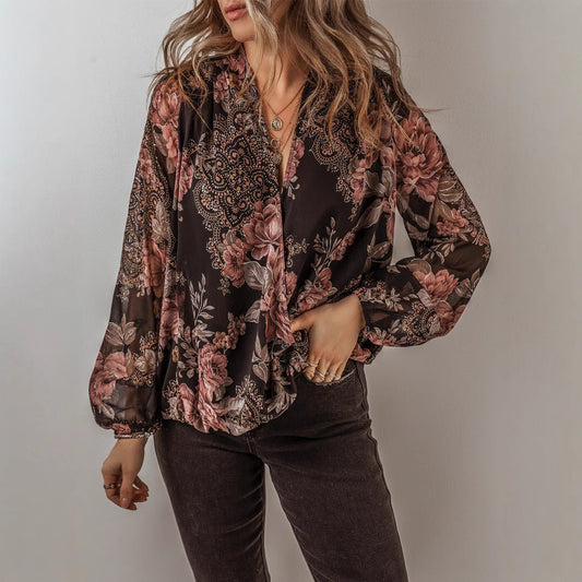 Floral Chiffon V-Neck Top Sophie Laurie