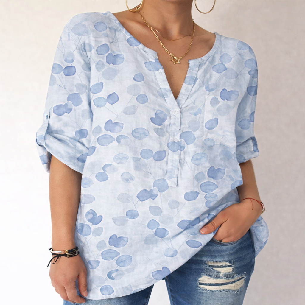 Printed V-Neck Cotton Blouse by Sophie Laurie