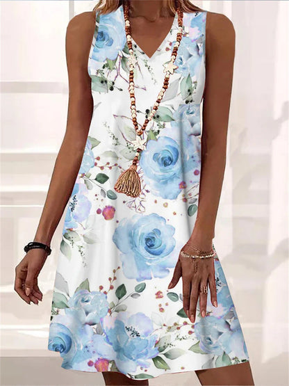 Floral V-Neck Sleeveless Dress by Sophie Laurie