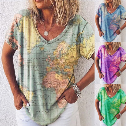 Map Print Sophie Laurie V-Neck Everyday Top
