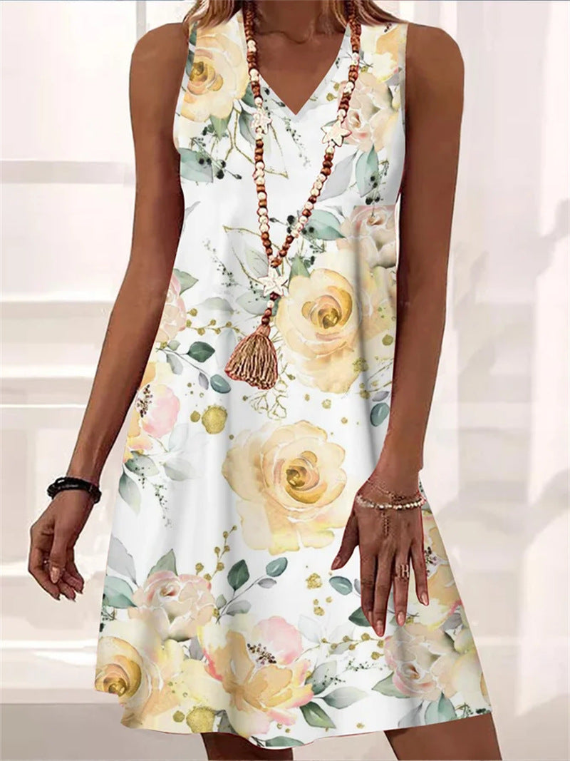 Floral V-Neck Sleeveless Dress by Sophie Laurie