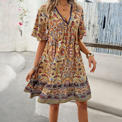 Boho Printed V-Neck Dress by Sophie Laurie