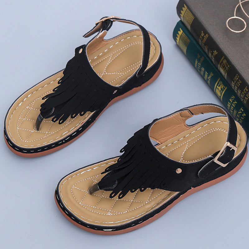 Boho Fringe Sophie Laurie Wedge Thong Sandals
