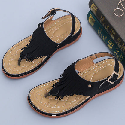 Boho Fringe Sophie Laurie Wedge Thong Sandals