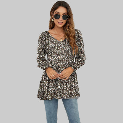 Floral Puff Sleeve V-Neck Top by Sophie Laurie