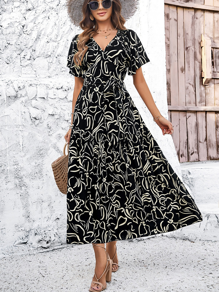 Chic Geometric Sophie Laurie Short Sleeve Midi Dress