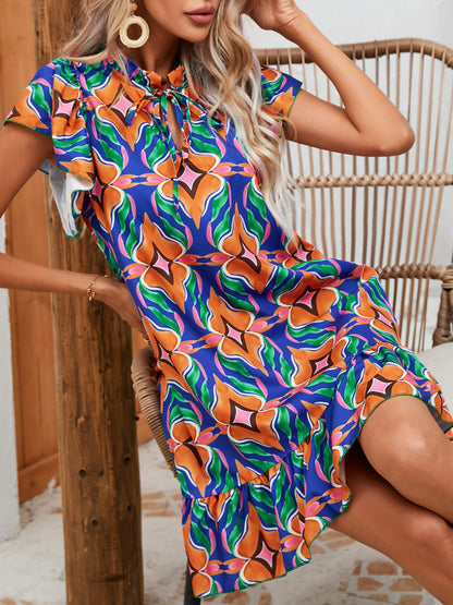 Vibrant Print Ruffle Dress by Sophie Laurie