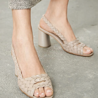 Chic Woven Heeled Sandals by Sophie Laurie