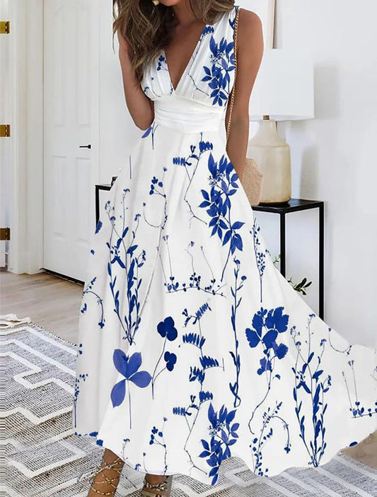 Floral V-Neck High Waist Dress by Sophie Laurie