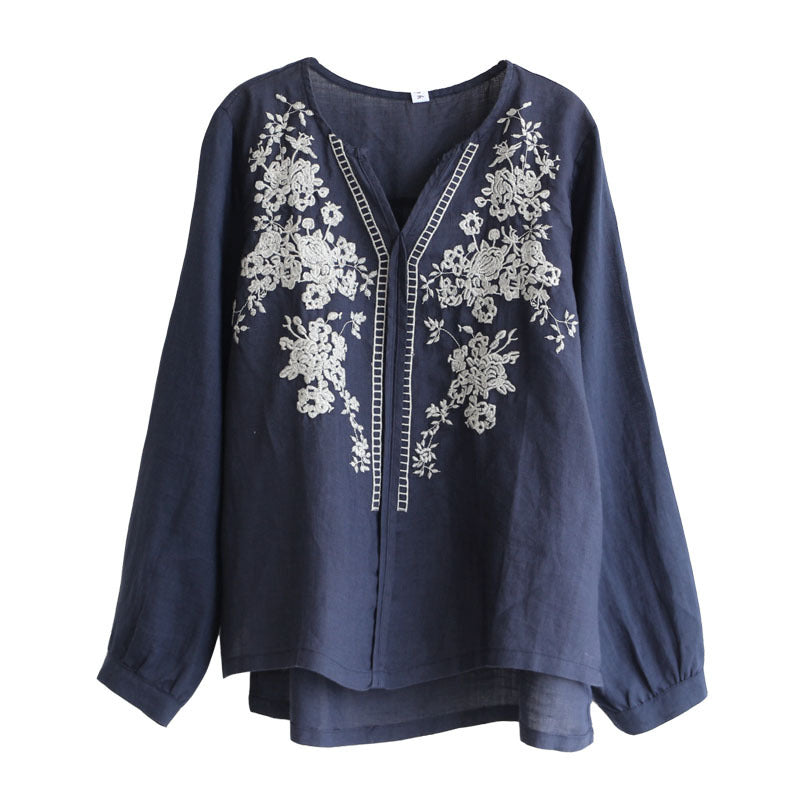 Vintage Embroidered Linen V-Neck Top by Sophie Laurie