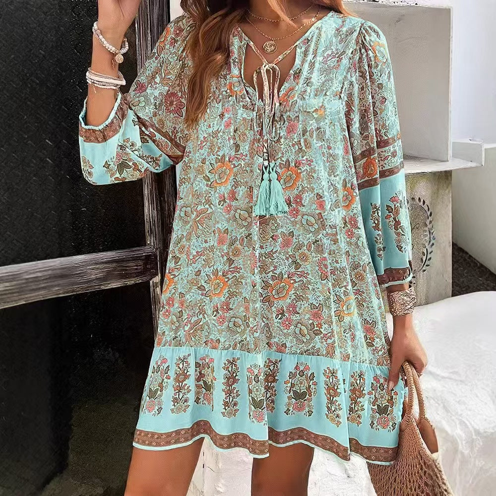 Bohemian Floral Sophie Laurie V-Neck Midi Dress