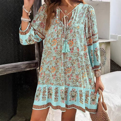 Bohemian Floral Sophie Laurie V-Neck Midi Dress
