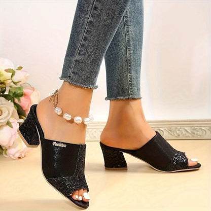 Sparkling Chunky Heel Sophie Laurie Plus Sandals