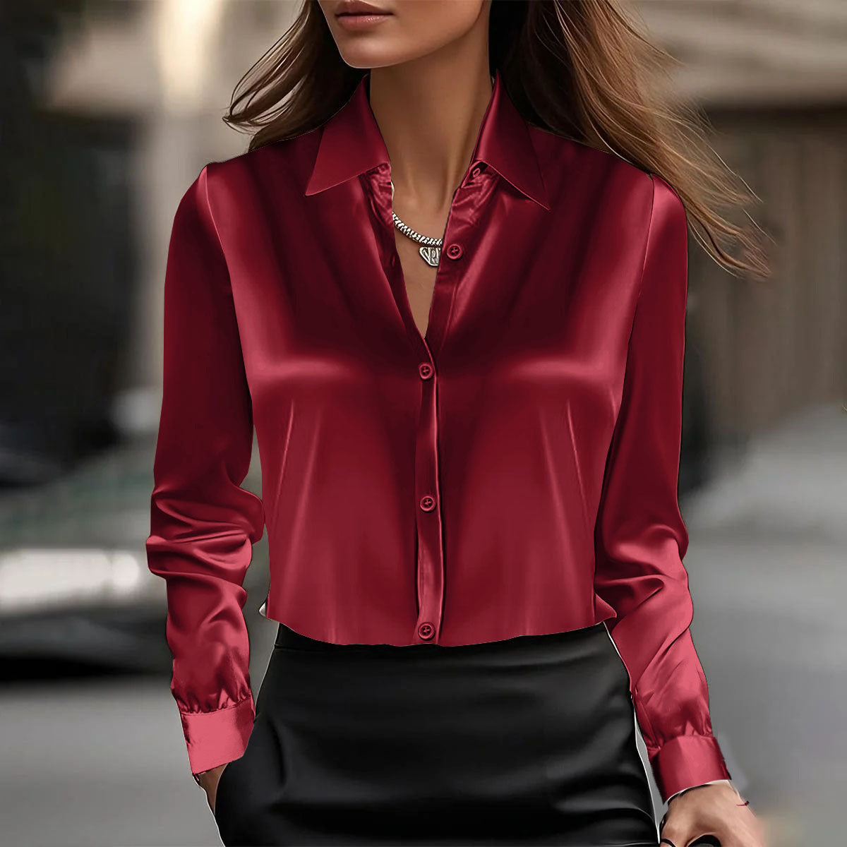 Elegant Satin Swing Collar Top by Sophie Laurie