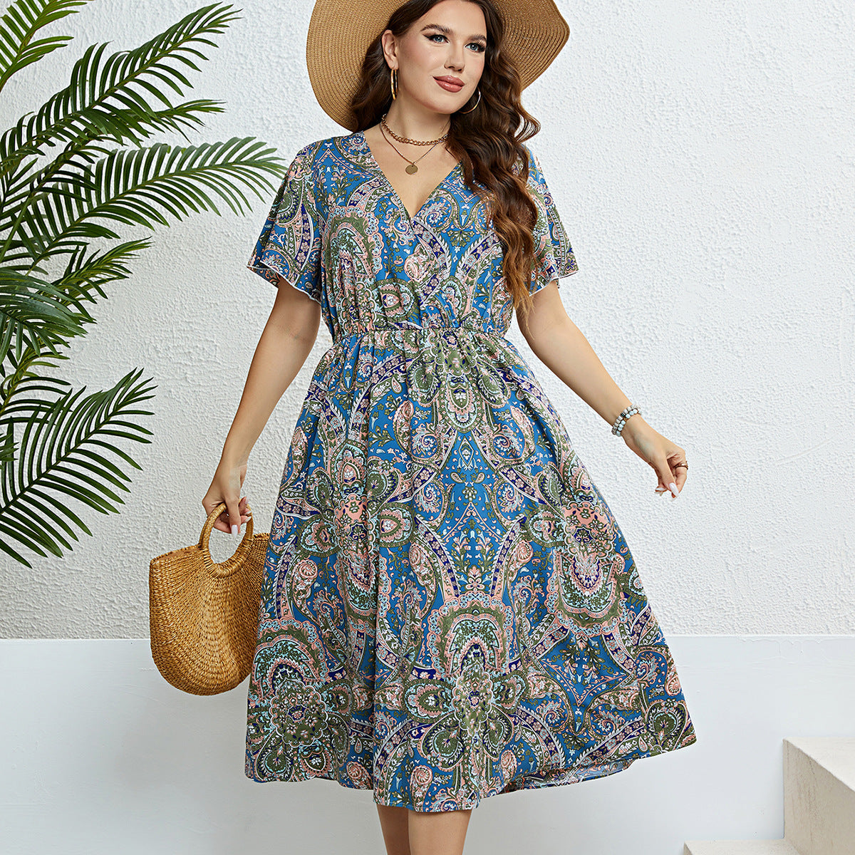 Retro Print Sophie Laurie V-Neck Summer Dress