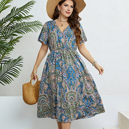 Retro Print Sophie Laurie V-Neck Summer Dress