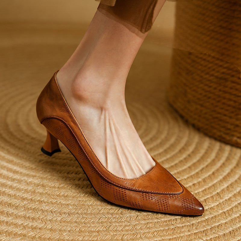 Elegant Leather Pointed Heels by Sophie Laurie