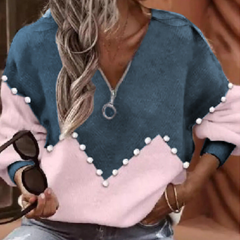 Chic Pearl Trim Sophie Laurie Knitted Sweater Blouse