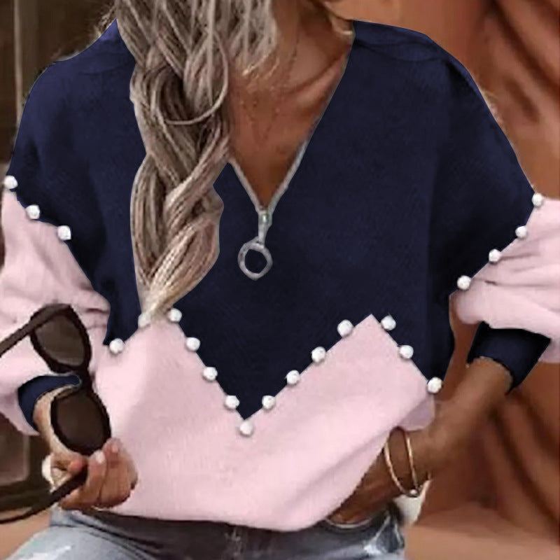 Chic Pearl Trim Sophie Laurie Knitted Sweater Blouse