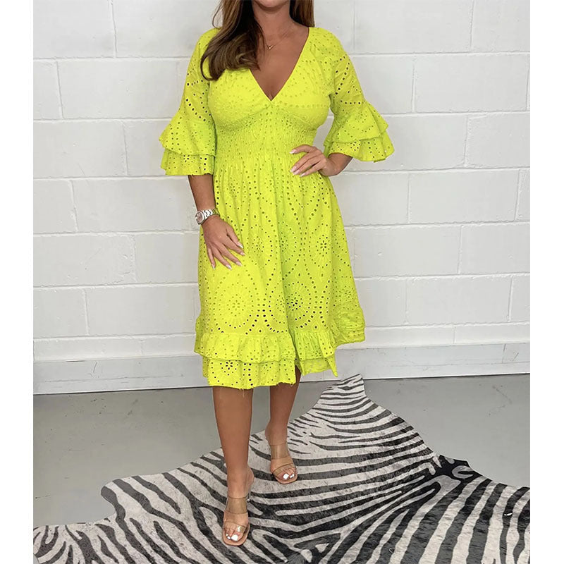 Chic Embroidered V-Neck Dress by Sophie Laurie