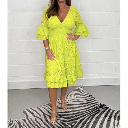Chic Embroidered V-Neck Dress by Sophie Laurie